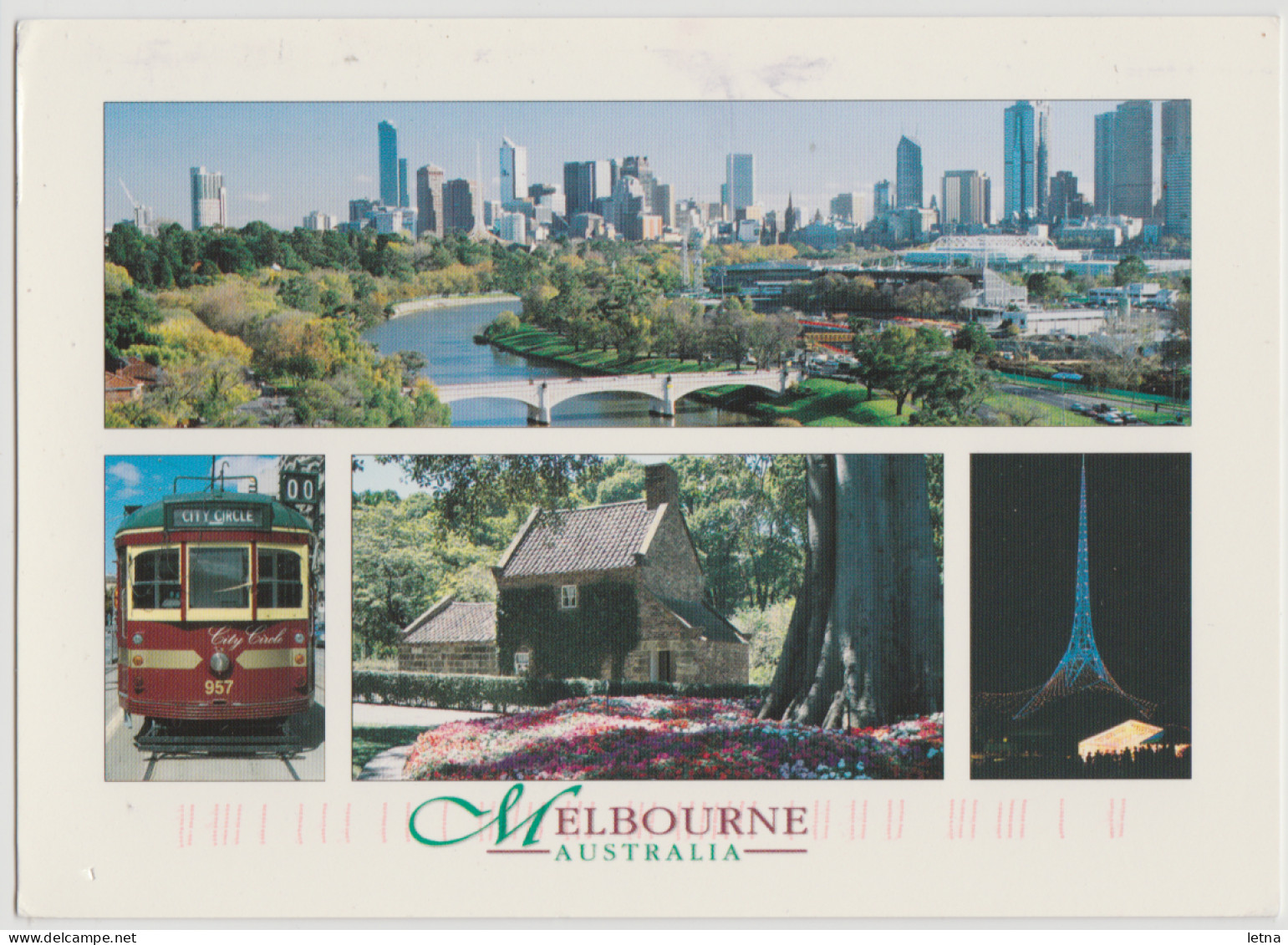 Australia VICTORIA VIC Tram City Multiviews MELBOURNE Nucolorvue 11ML521 Postcard 2000 Pmk 45c Olympics Basketball Stamp - Melbourne