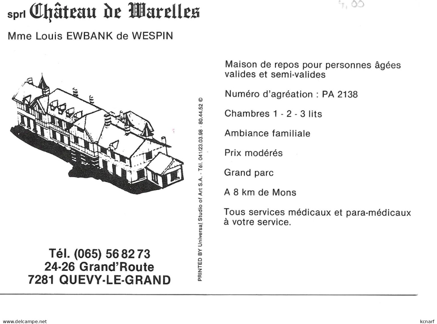 CP De QUEVY LE GRAND " Château De Marelles " - Quévy