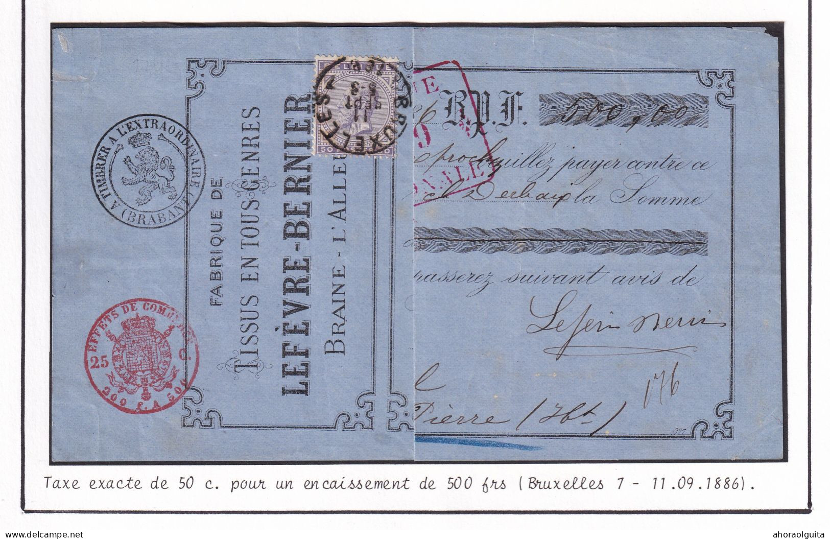 DDFF 838 - Emission Maudite - TP 41 Sur Mandat BXL 1886 - Fabrique De Tissus Lefèvre-Bernier à BRAINE L' ALLEUD - 1883 Léopold II