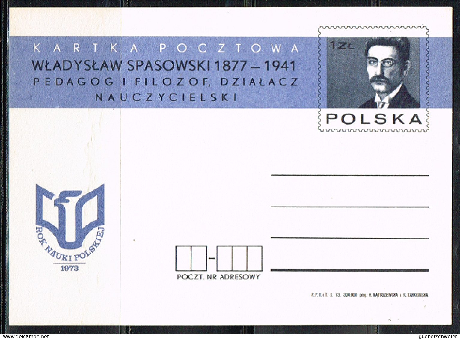 ECH L 22 - POLOGNE Entier Postal Philosophe Wladyslaw Spasowski - Stamped Stationery