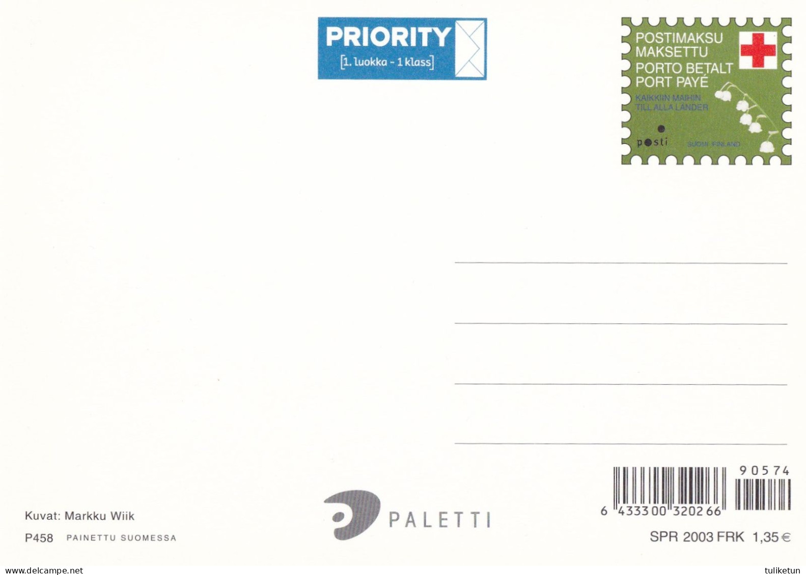 Postal Stationery - Summer Landscape - Lake - Red Cross 2003 - Finlandia - Suomi Finland - Postage Paid - Enteros Postales