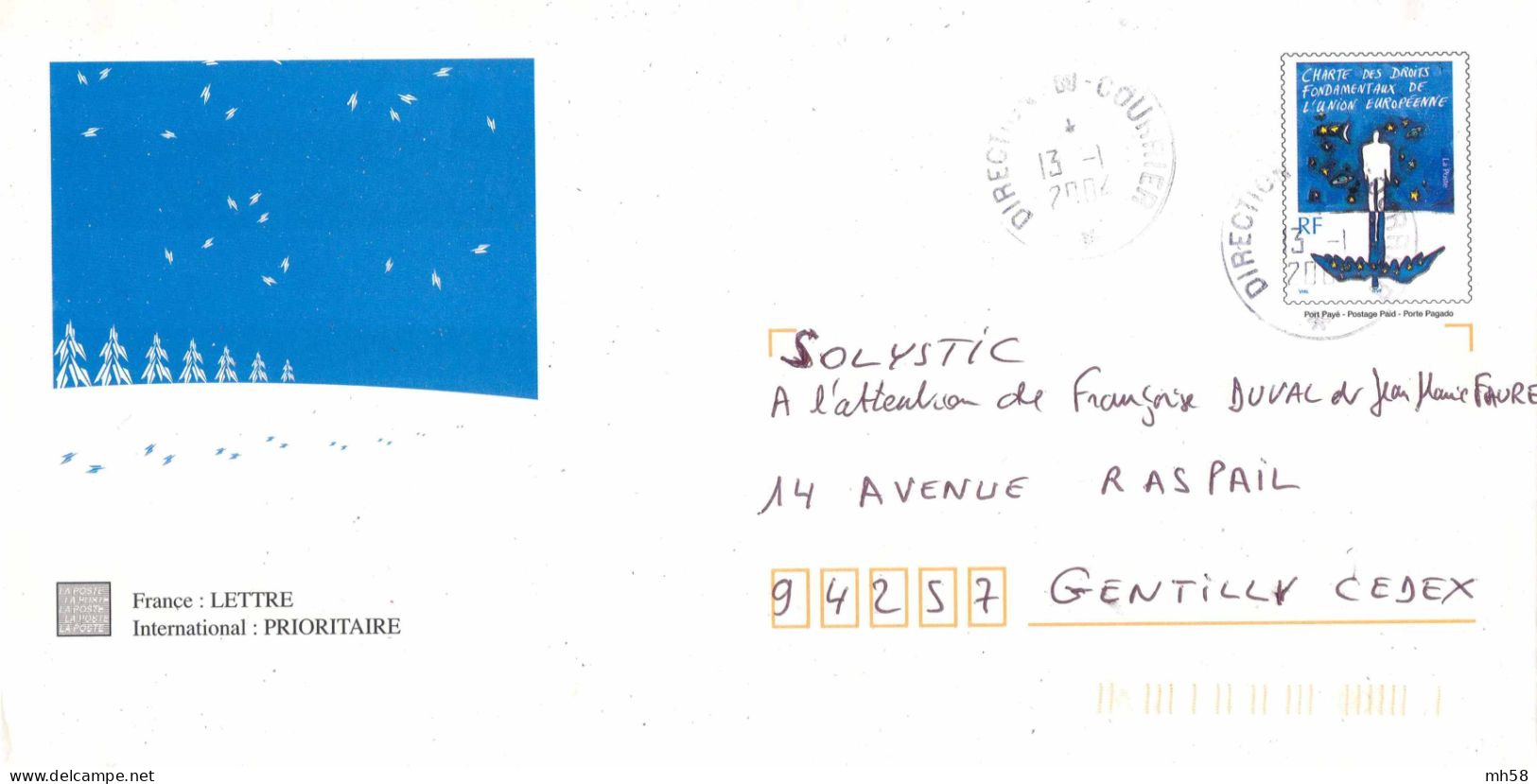 Entier FRANCE - PAP Enveloppe Service HORS COMMERCE Oblitéré - Voeux Postiers 2004 - TVP Charte Droits Fondamentaux UE - Prêts-à-poster:Stamped On Demand & Semi-official Overprinting (1995-...)