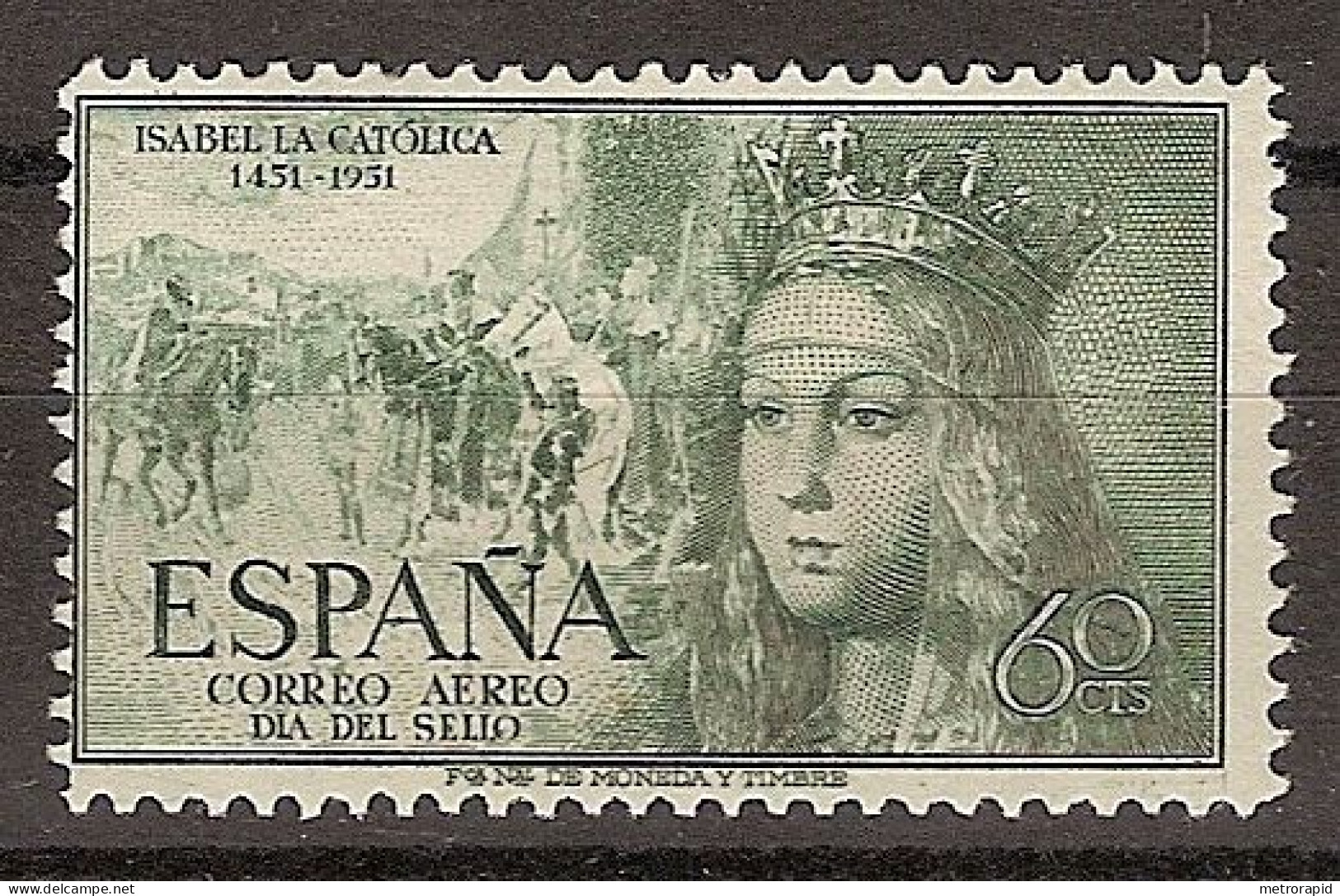 ESPAÑA SEGUNDO CENTENARIO SUELTO 1097** 60C VERDE  ISABEL LA CATOLIDA. - Ungebraucht