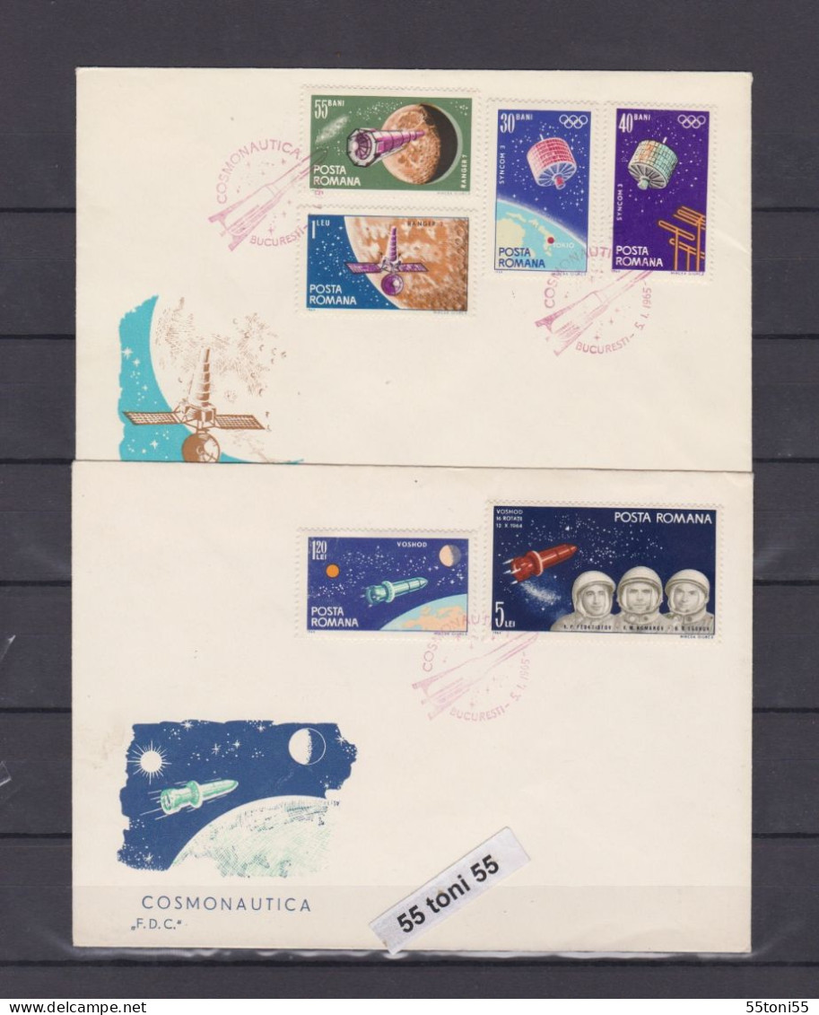 1965  SPACE - Ranger/Syncom/Voshod  2 FDC  ROMANIA - FDC