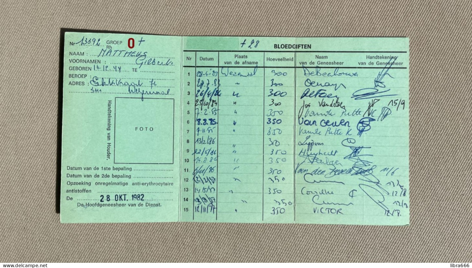 1982 - NATIONALE DIENST VOOR HET BLOED VAN HET BELGISCHE RODE KRUIS - Bloedtransfusiecentrum LEUVEN / MATTHEUS Wezemaal - Cruz Roja