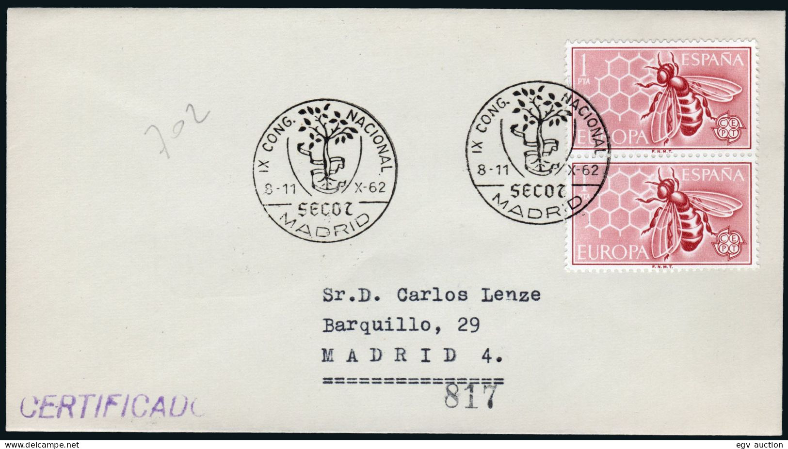 Madrid - Edi O 1448 - Mat Gomis 702 "Madrid - 8/X/62 - IX Congreso Nacional SECOR" - Covers & Documents