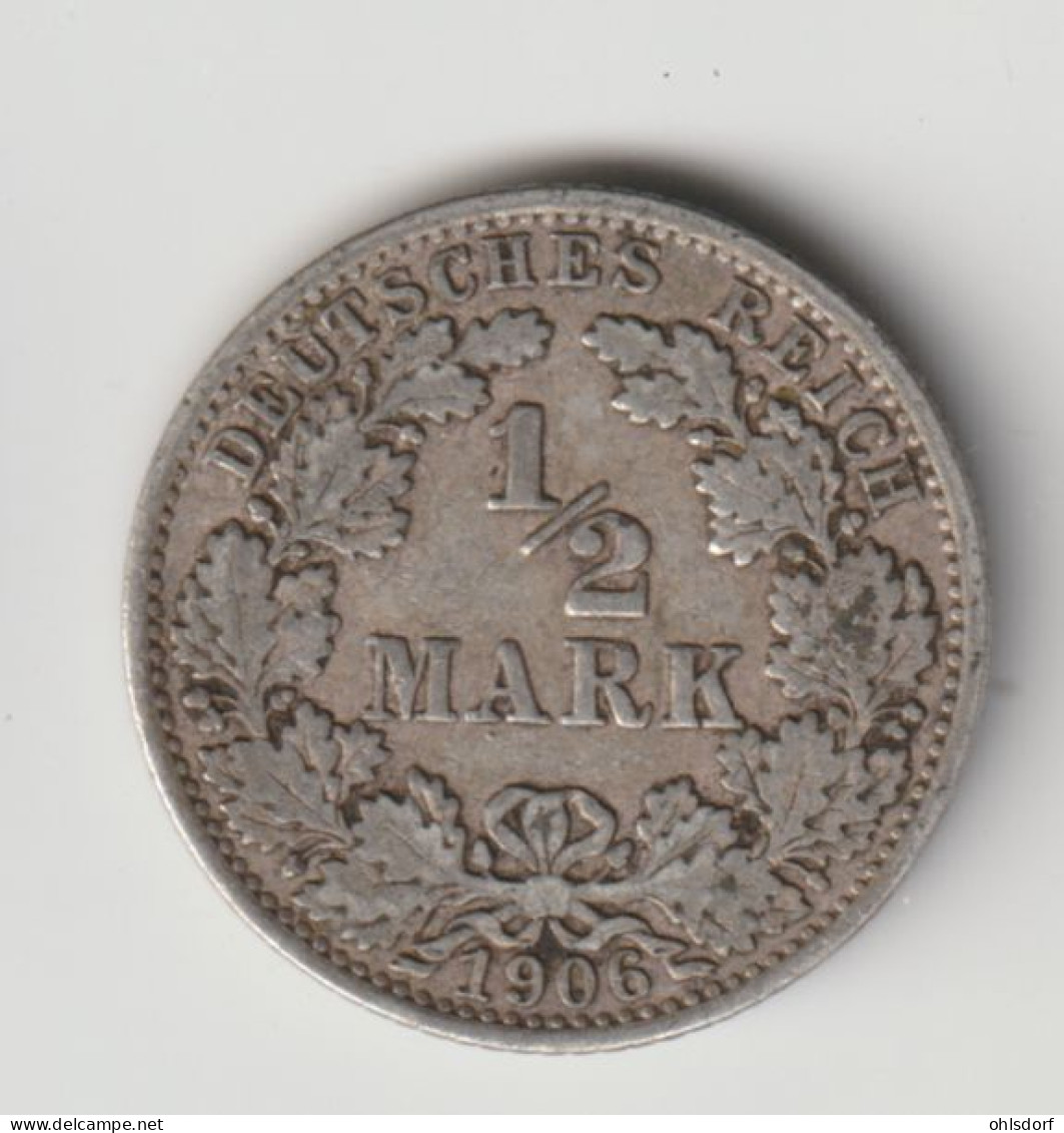 DEUTSCHES REICH 1906 A: 1/2 Mark, Silver, KM 17 - 1/2 Mark