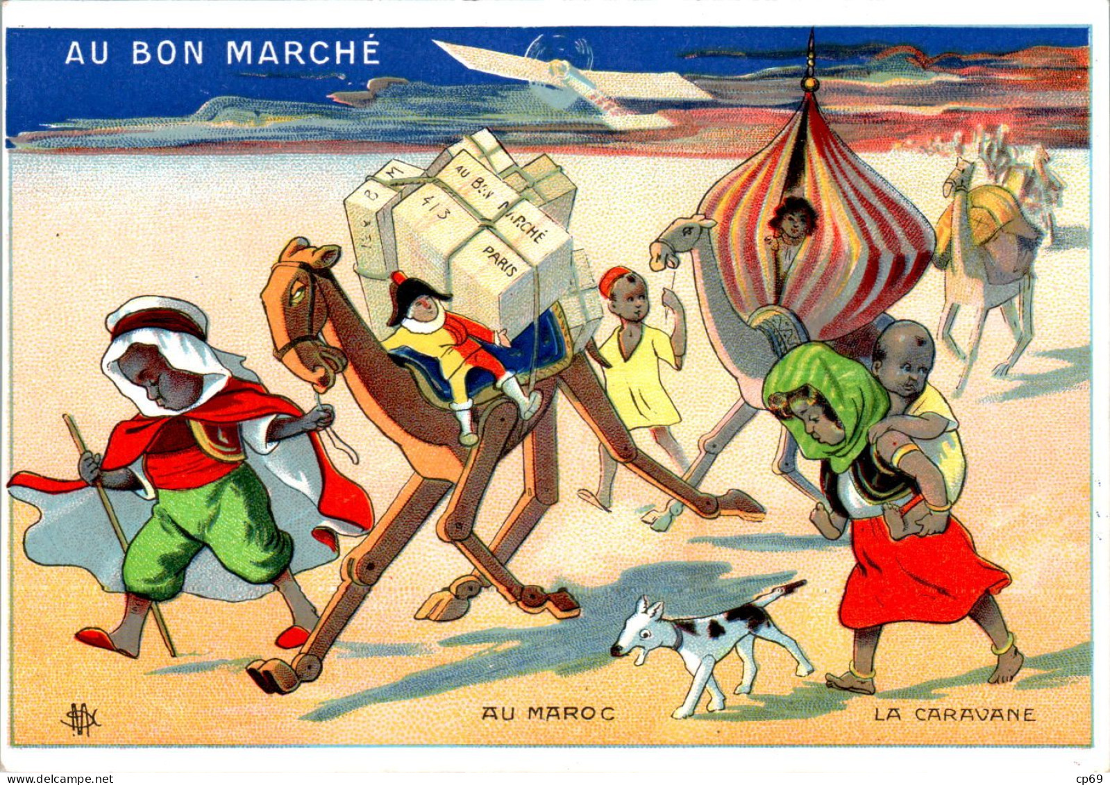 Chromo Au Bon Marché SIT-26 N°1 Au Maroc La Caravane Dromadaire Camel En TB.Etat - Au Bon Marché