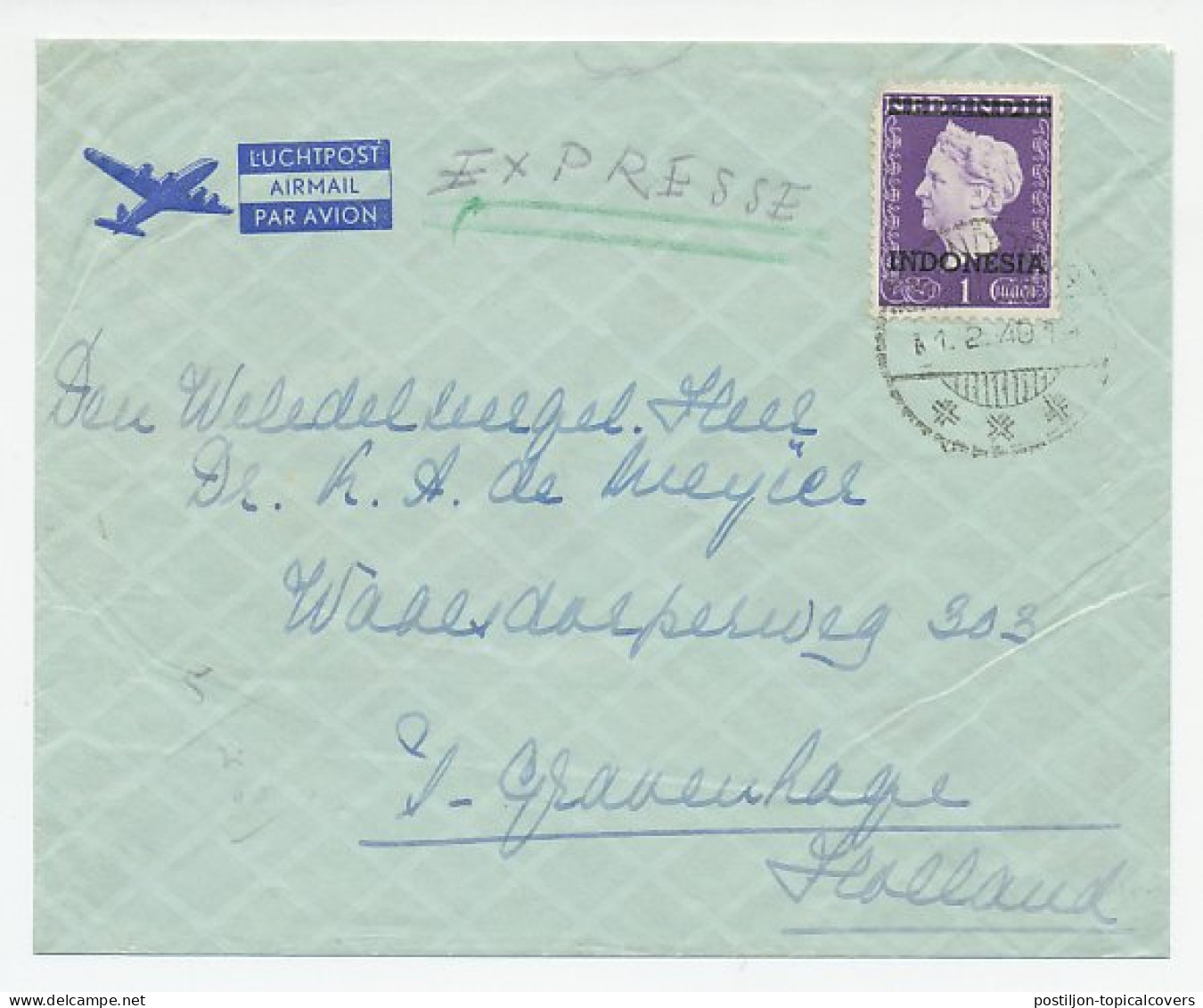 Em. Hulpuitgifte 1948 Indonesia Expresse Bandoeng - Den Haag - Niederländisch-Indien
