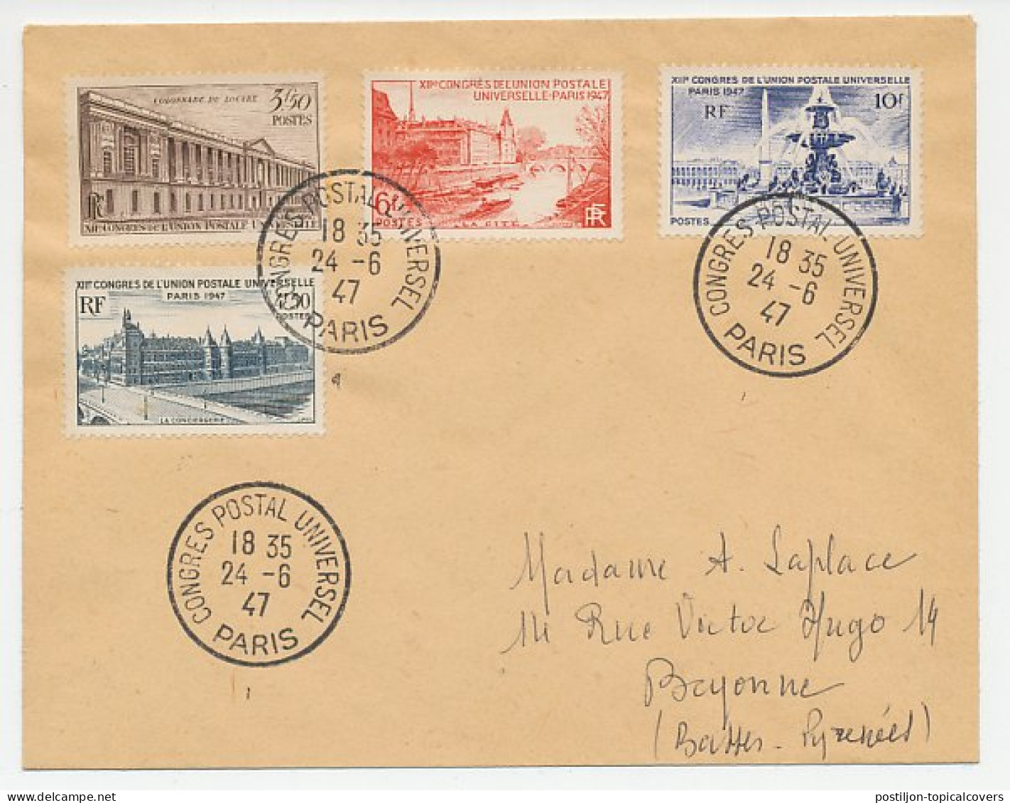 Card / Postmark France 1947 UPU - Postal Congress - UPU (Universal Postal Union)