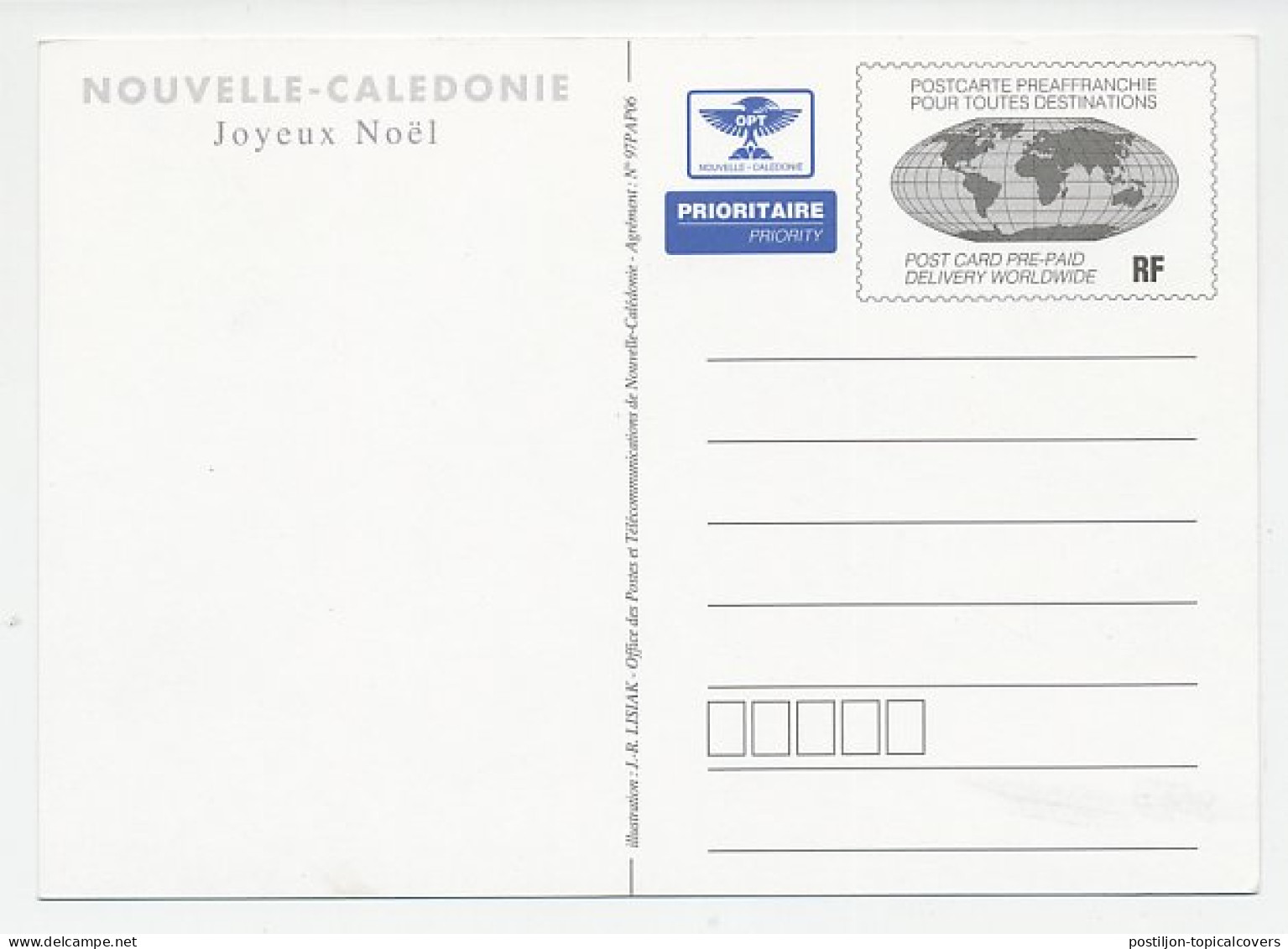 Postal Stationery New Caledonie 1997 Merry Christmas - Dolphin - Surfboard - Fumetti