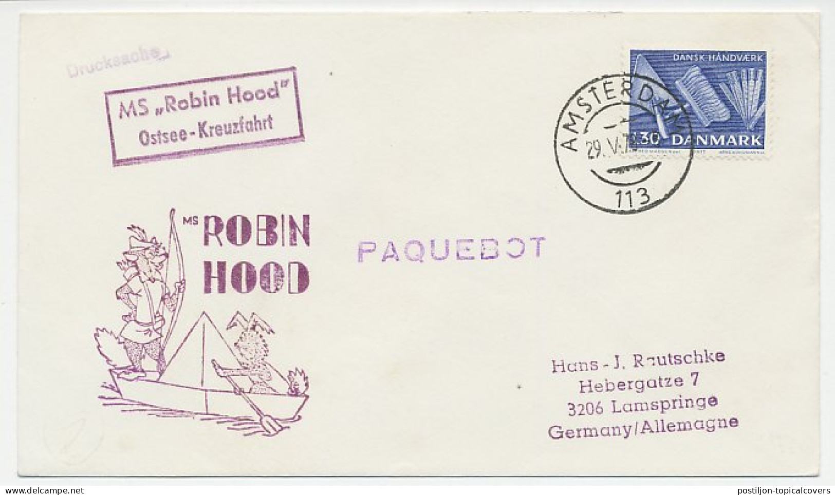 Cover / Cachet Denmark 1978 MS Robin Hood - Paquebot - Andere & Zonder Classificatie