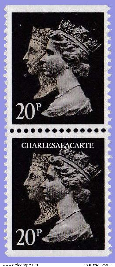 GREAT BRITAIN 1990 MACHIN 1d. BLACK ANNIVERSARY 20p. BLACK  HARRISON IMPERF.TOP + BASE PAIR S.G. 1469   U.M. / N.S.C. - Machins