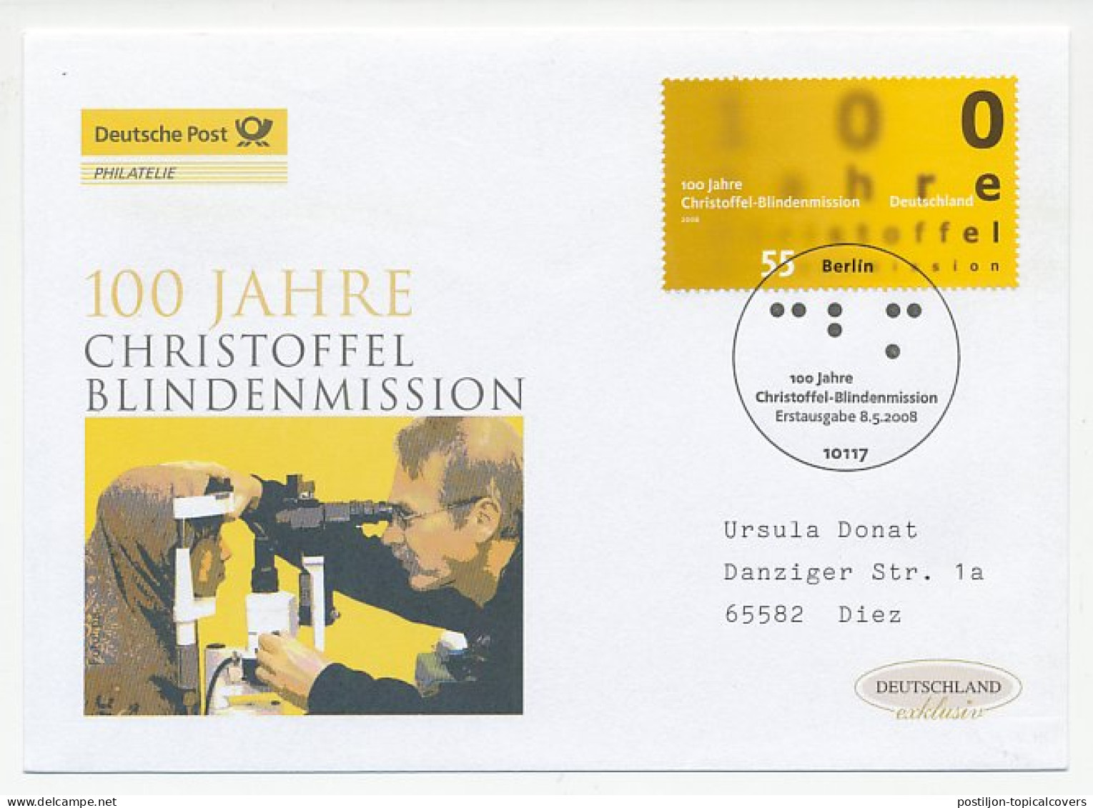 Cover / Postmark Germany 2008 Christoffel - Blind Mission - Behinderungen