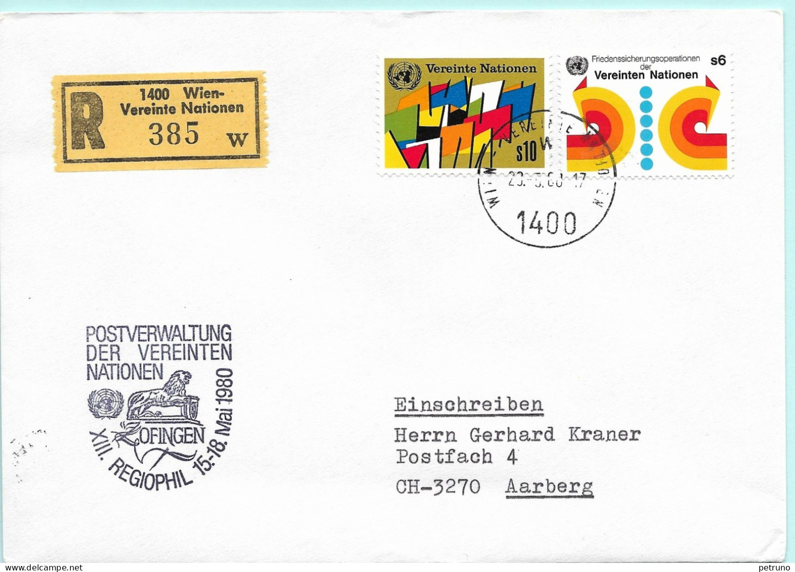 UNO-Wien R-Brief Regiephil XIII Zofingen CH Erinnerungsstempel MI-No 89 - Brieven En Documenten