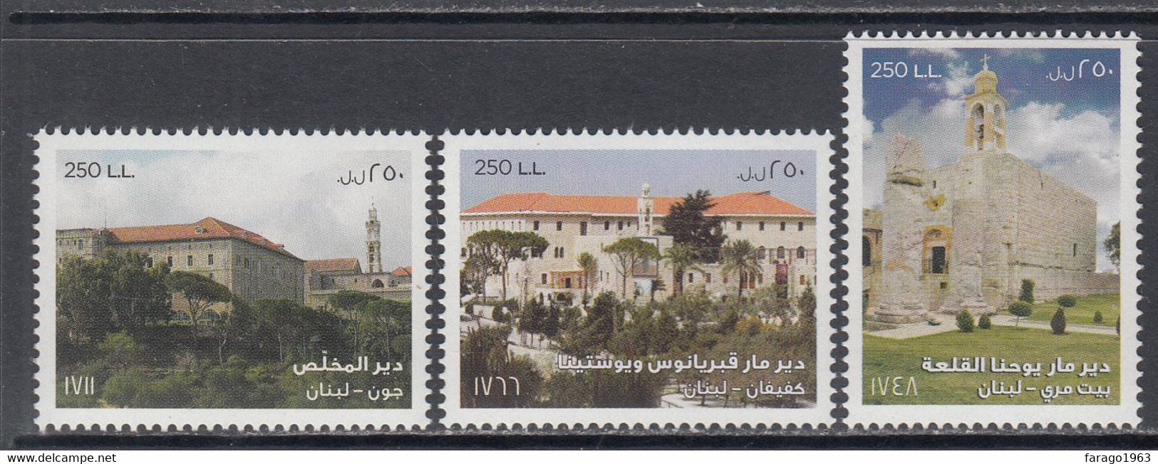 2014 Lebanon Liban Monasteries Architecture Heritage Complete Set Of 3 MNH - Lebanon