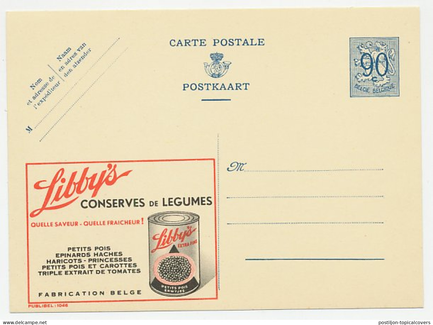Publibel - Postal Stationery Belgium 1951 Canned Vegetables - Pea - Spinach - Beans - Carrots - Tomatoes - Gemüse