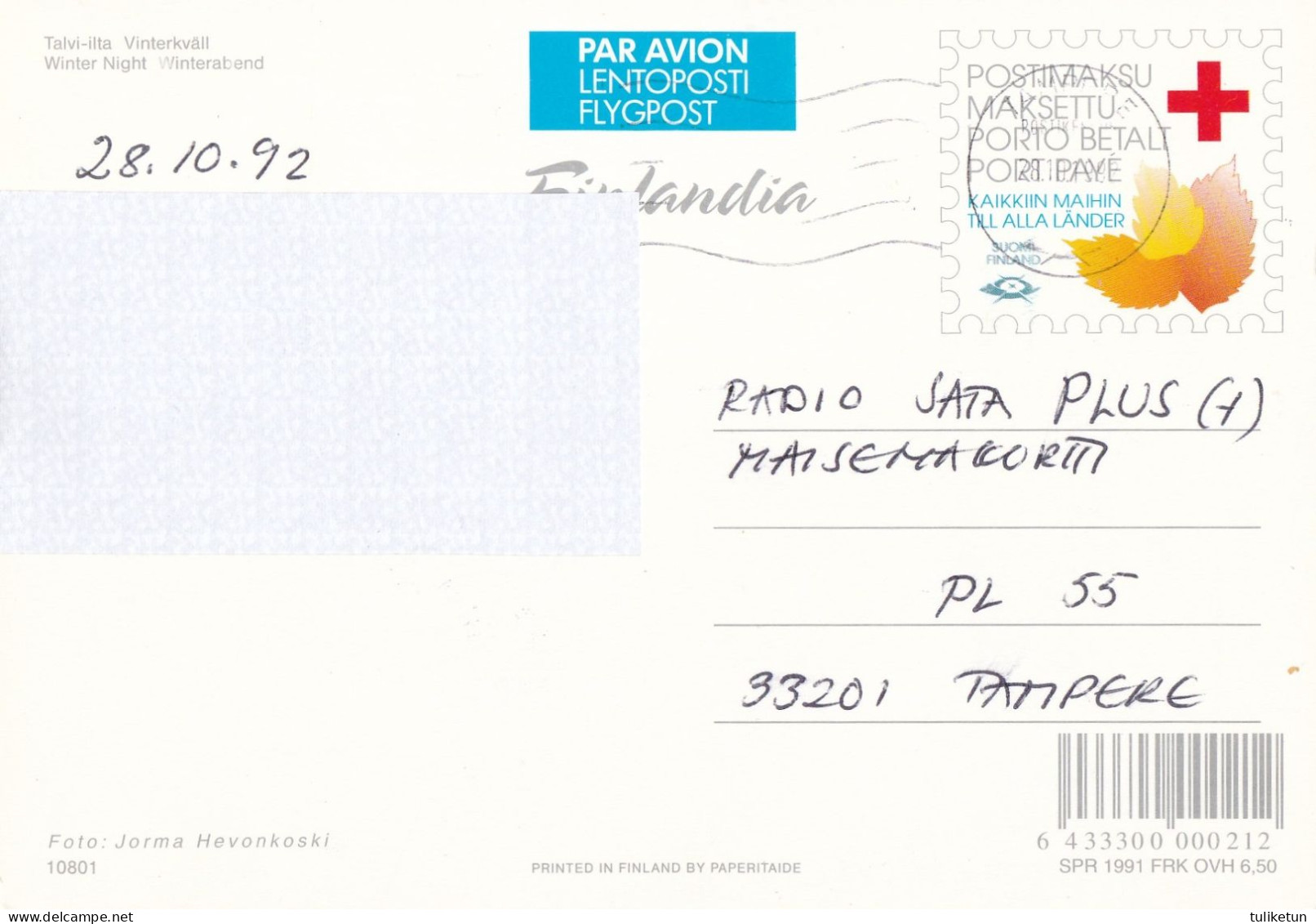 Postal Stationery - Winter Lake Landscape - Red Cross 1991 - Finlandia - Suomi Finland - Postage Paid - Entiers Postaux