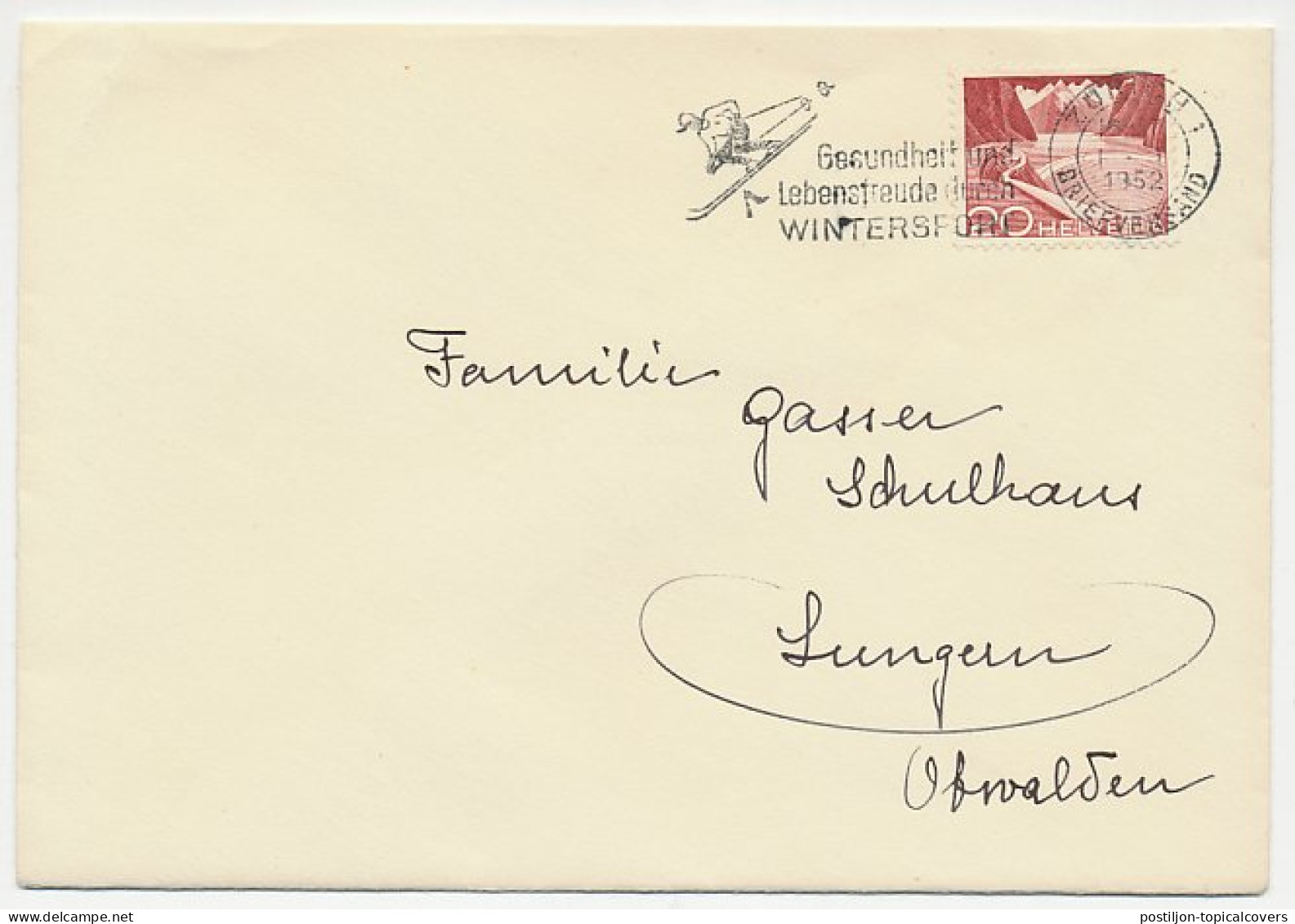 Cover / Postmark Switzerland 1952 Wintersport - Skiing - Hiver