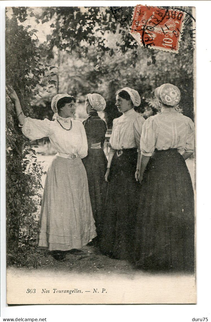 CPA Voyagé 1917 * NOS TOURANGELLES * 4 Jeunes Femmes Costumes Coiffes * N.P. Editeur - Centre-Val De Loire