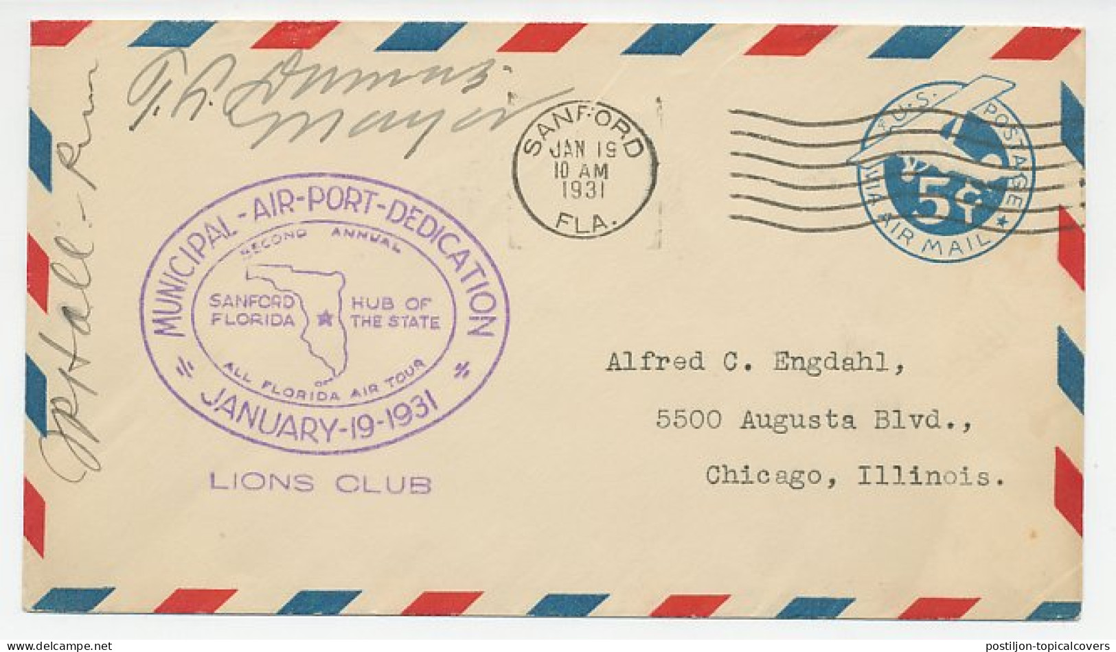 Cover / Postmark USA 1931 Municipal Air Port Dedication - Lions Club - Rotary, Club Leones
