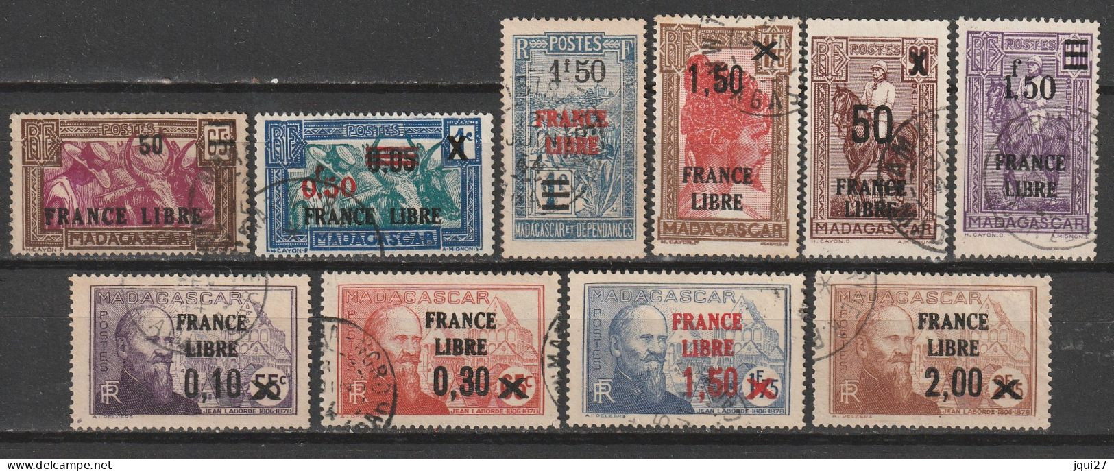 Madagascar N° 239, 241, 247, 256, 257, 258, 261, 262, 263, 264 Surchargé France Libre - Used Stamps