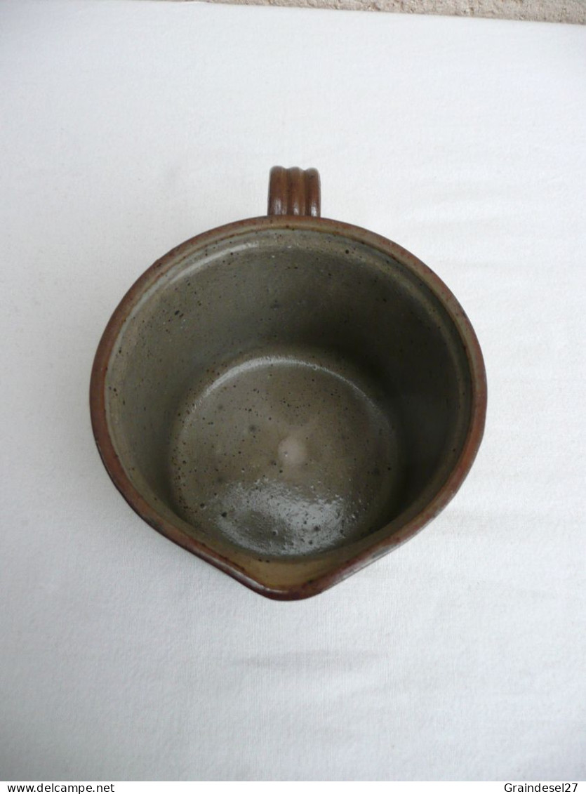 Pot à lait ancien en grès, diamètre 12,5 cm, 1/2 litre