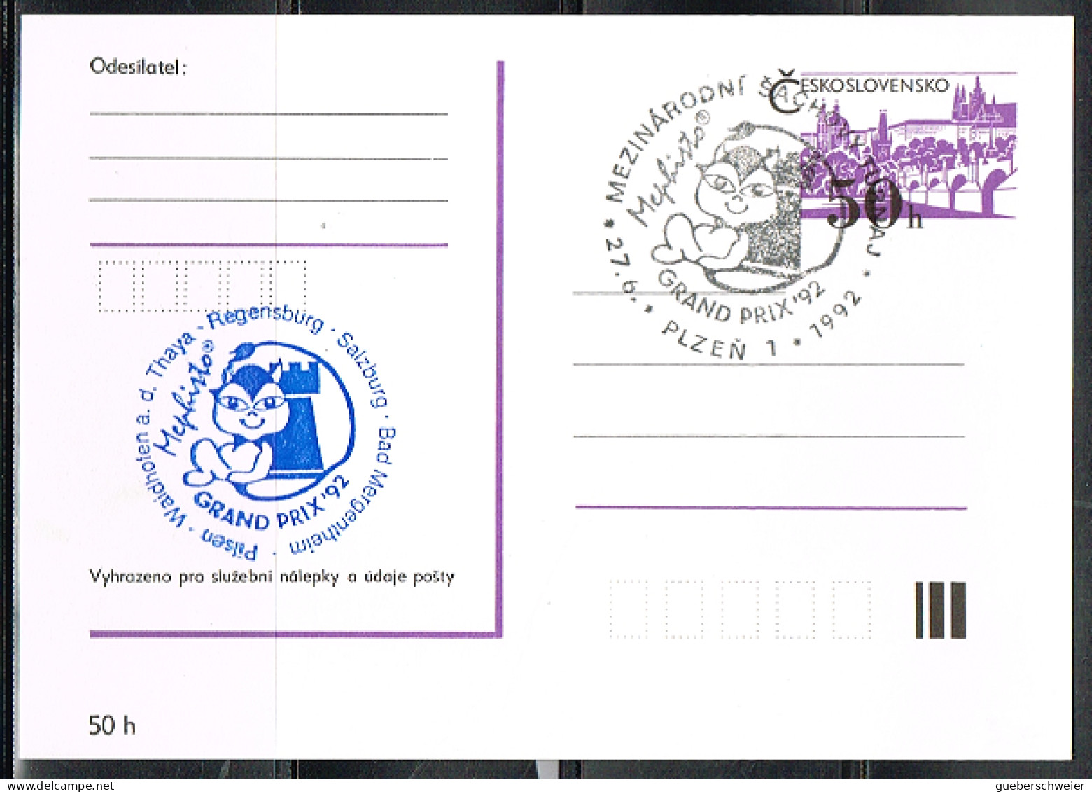 ECH L 27 - TCHECOSLOVAQUIE Entier Postal Tournoi International D'échecs 1992 - Cartes Postales