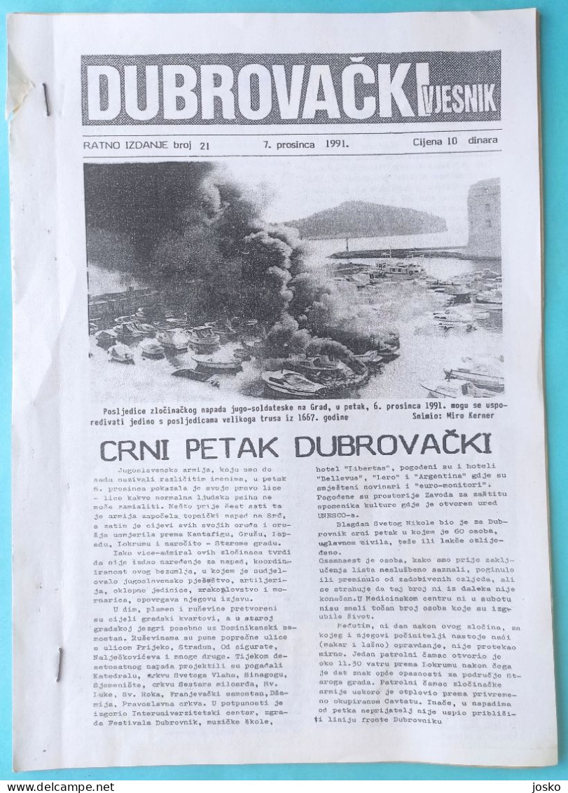 DUBROVAČKI VJESNIK - RATNO IZDANJE (07.12.1991.) * Dubrovnik Domovinski Rat * Croatia Dubrovnik Herald - Wartime Edition - Slav Languages