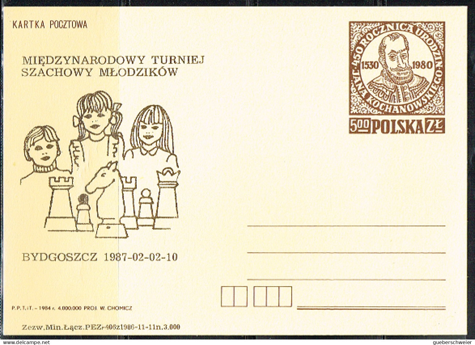 ECH L 28 - POLOGNE Entier Postal Tournoi D'échecs 1987 - Stamped Stationery