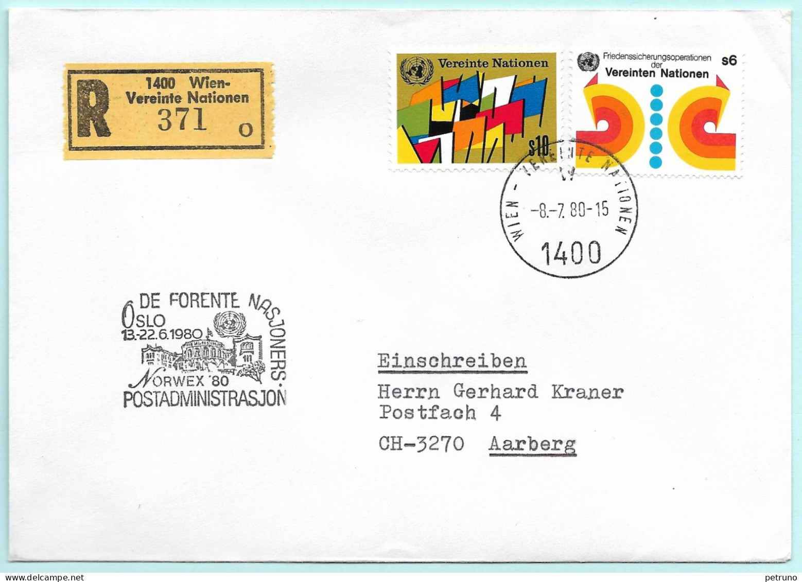 UNO-Wien R-Brief Norwex 80 Oslo N Erinnerungsstempel MI-No 90 - Lettres & Documents