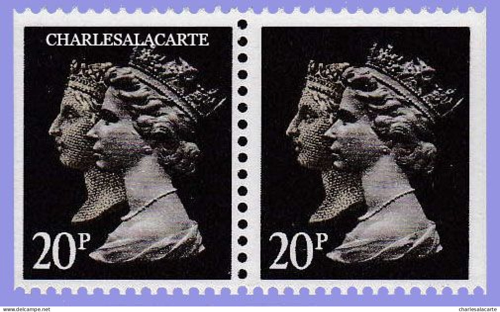 GREAT BRITAIN 1990 MACHIN 1d. BLACK ANNIV. 20p. BLACK  H;  IMPERF.LEFT + RIGHT PAIR  S.G. 1469   U.M. / N.S.C. - Machins