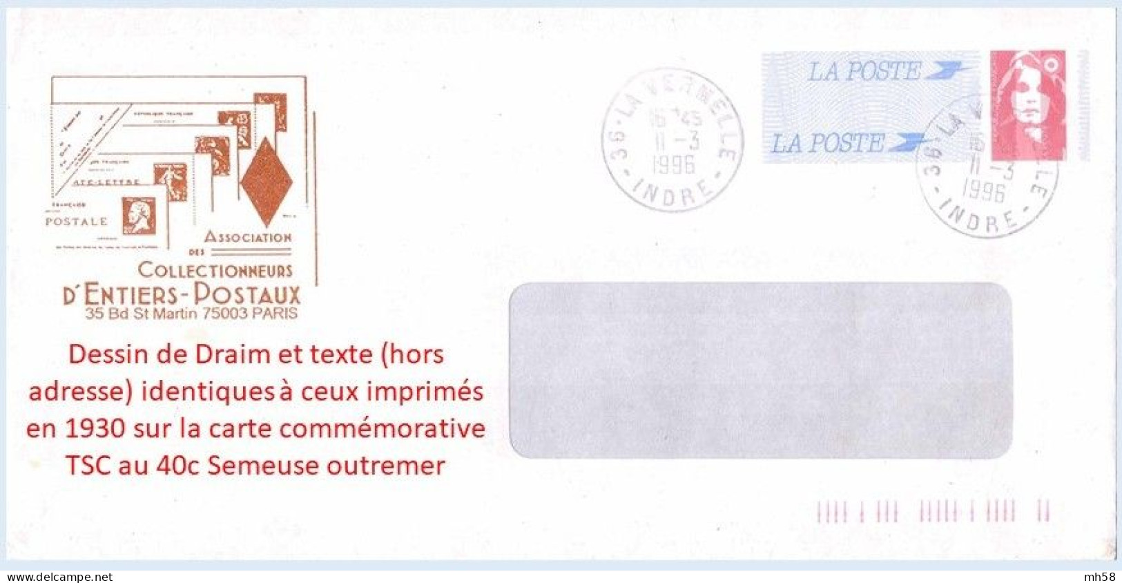 Entier FRANCE - PAP Enveloppe Repiquage ACEP Dessin Draim Oblitéré 1996 - TVP Briat Rouge - PAP : Sovrastampe Private
