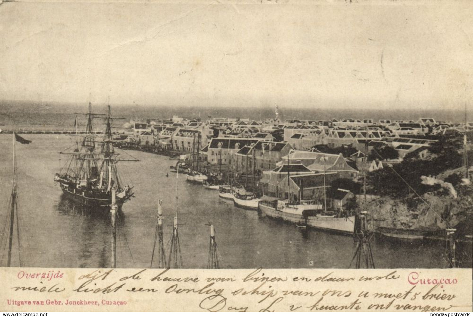 Curacao, W.I., WILLEMSTAD, Overzijde, Harbour (1902) Gebr. Jonckheer Postcard - Curaçao