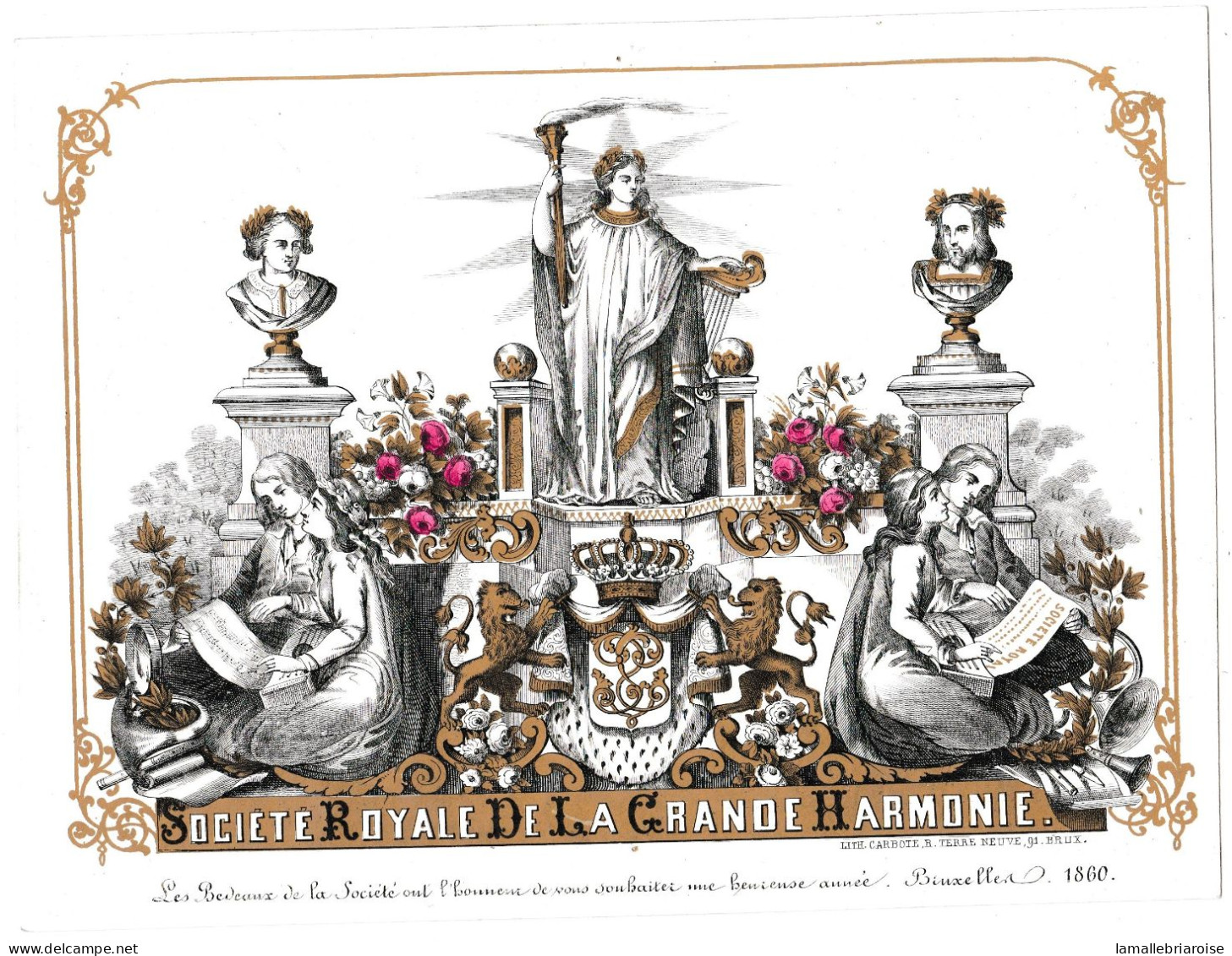 Belgique, "Carte Porcelaine" Porseleinkaart, Societe Royale De La Grande Harmonie 1860, Lith Bruxelles, 218x163mm - Cartoline Porcellana