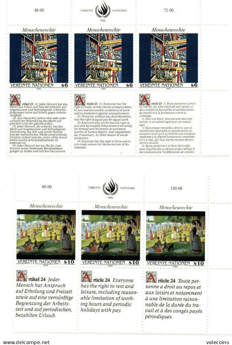 ONU - VEREINTE NATIONEN - 1992 - Diritti Umani Human Rights - 6 MNH Stamps     MyRef:VG - ONU