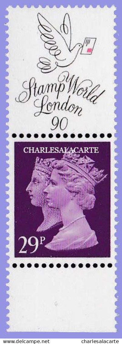 GREAT BRITAIN 1990 MACHIN 1d. BLACK ANNIV. 29p. VIOLET  HARRISON  2B PHOS. + LABEL  S.G. 1472   U.M. / N.S.C. - Série 'Machin'