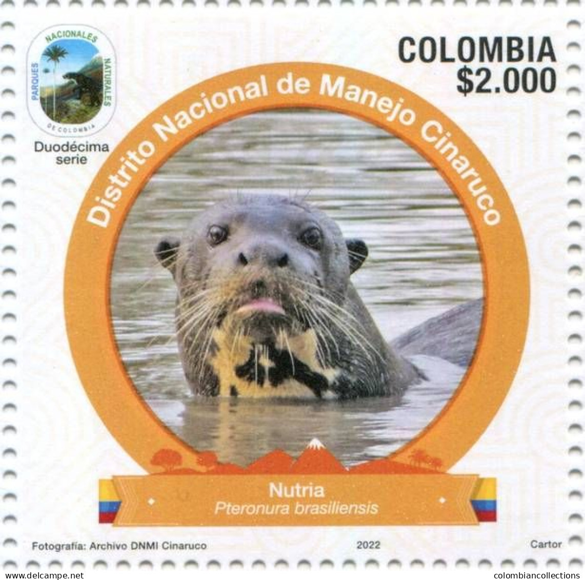 Lote 2022-24.1, Colombia, 2022, Sello, Stamp, Parques Nacionales, National Park 12 Issue, Nutria, Otter - Colombia