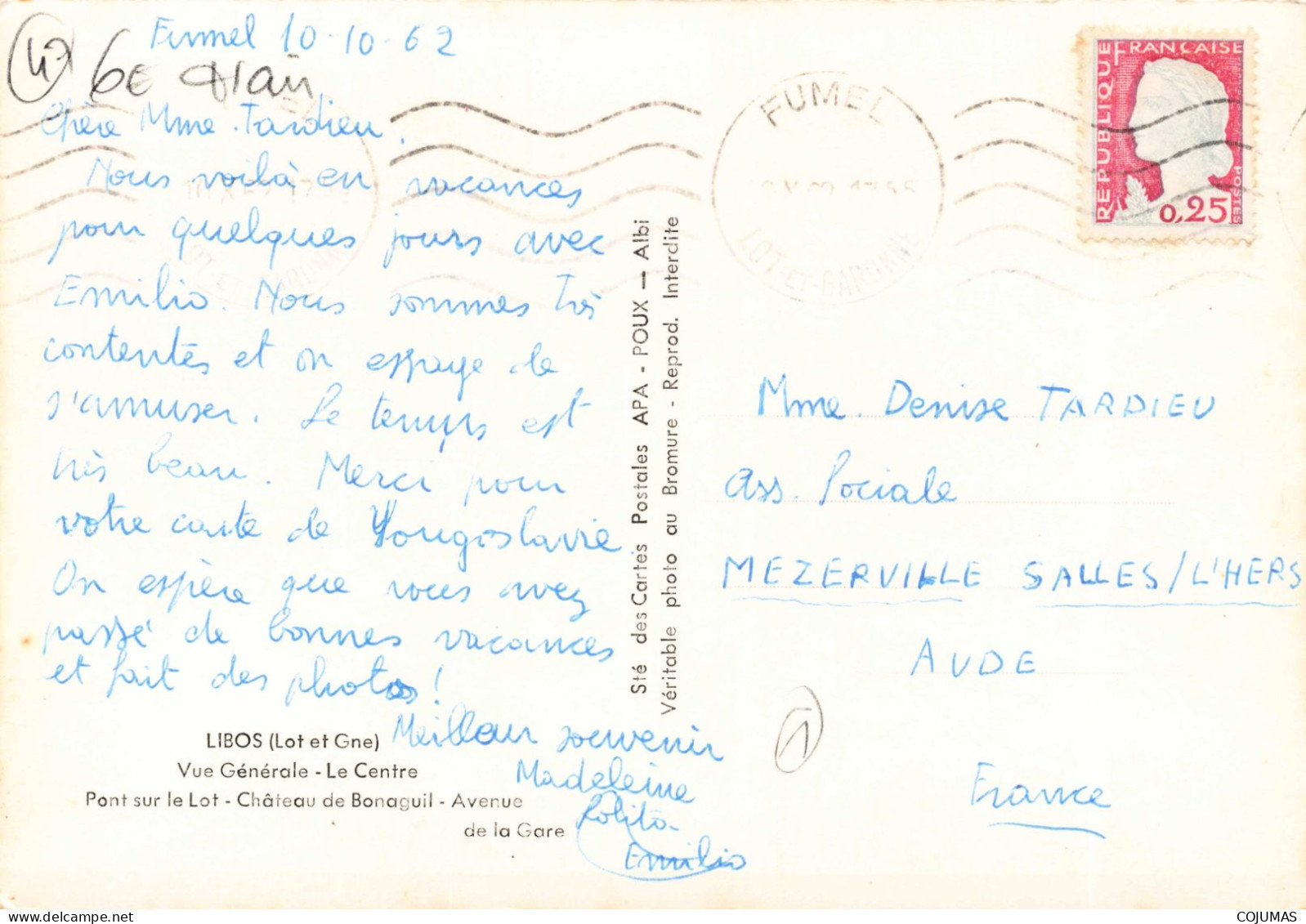 47 - LIBOS _S27644_ Vue Générale Centre Pont Lot Château De Bonaguil Avenue Gare APA POUX Train CPSM 15x10 Cm - Libos