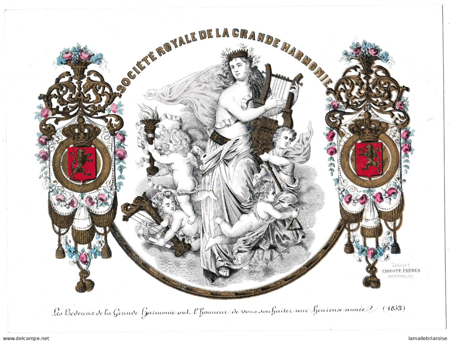 Belgique, "Carte Porcelaine" Porseleinkaart, Societe Royale De La Grande Harmonie 1853, Lith Bruxelles, 227x163mm - Cartoline Porcellana