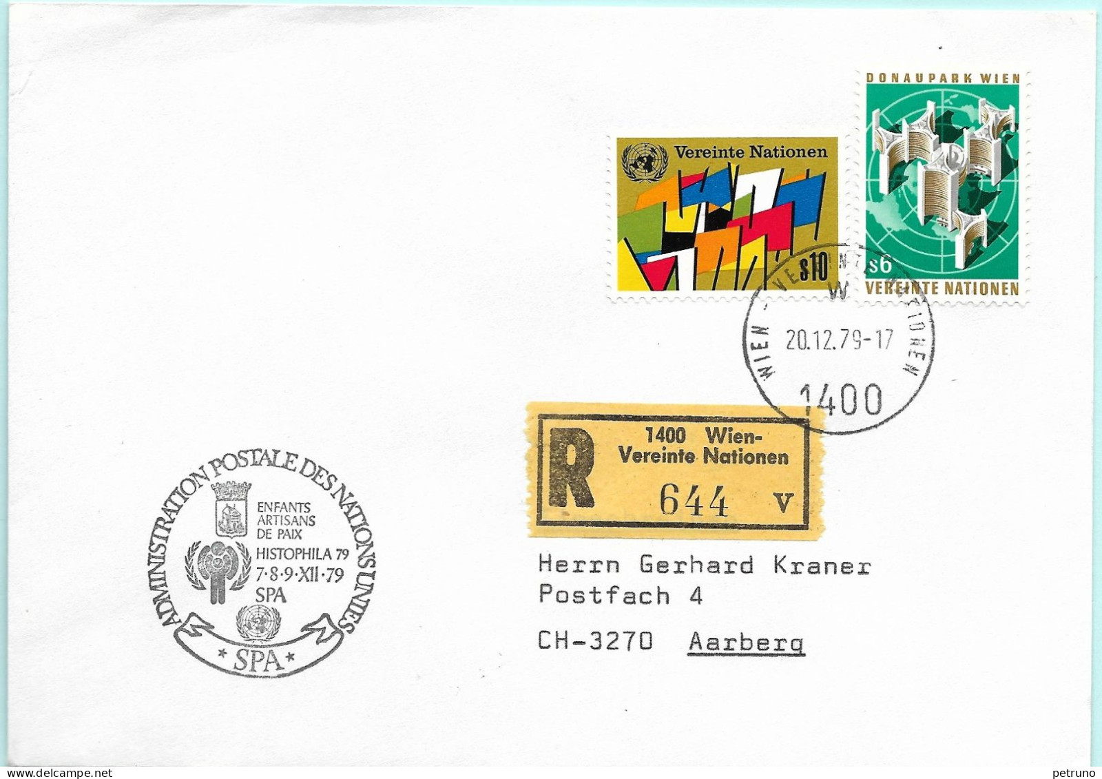 UNO-Wien R-Brief Histophila 79 Spa B Erinnerungsstempel MI-No 86 - Cartas & Documentos