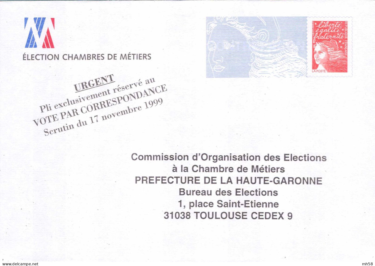 Entier FRANCE - PAP Enveloppe élection Chambre Métiers Haute-Garonne Neuf ** - TVP Luquet La Poste Rouge - Listos Para Enviar: Respuesta /Luquet