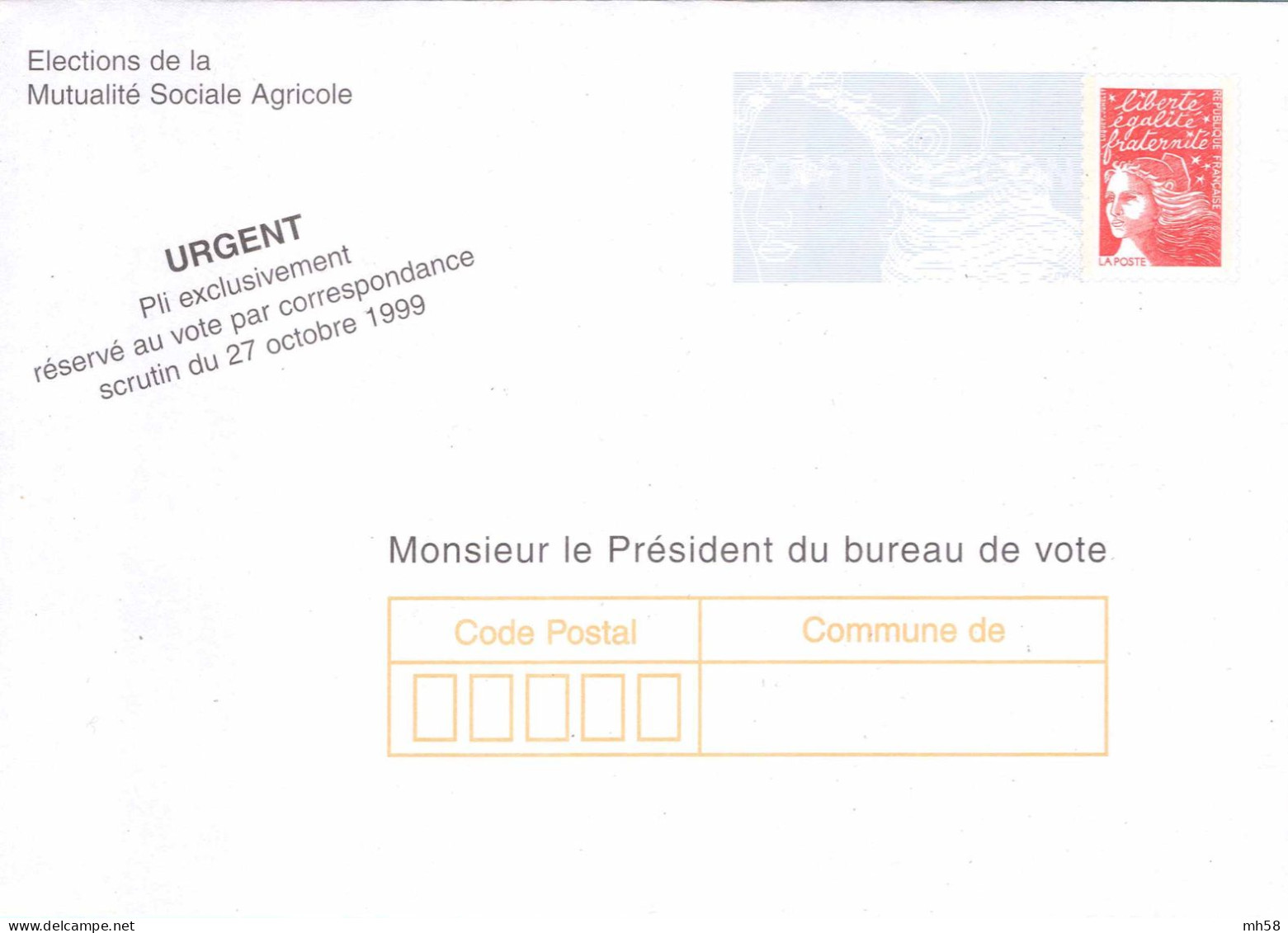 Entier FRANCE - PAP Enveloppe élection Mutualité Sociale Agricole Neuf ** - TVP Luquet La Poste Rouge - Prêts-à-poster:Answer/Luquet