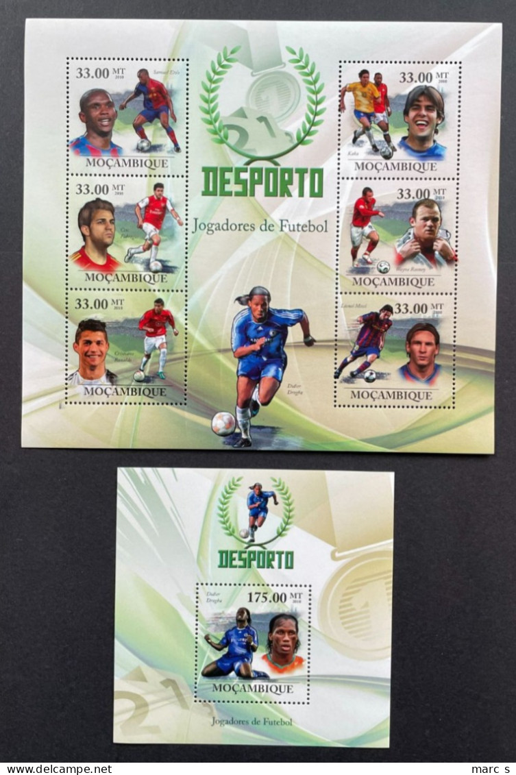 MOZAMBIQUE 2010 - NEUF**/MNH - LUXE Série Complète Mi 3675 / 3680 + BF 319 - SOCCER FOOTBALL ETO FABREGAS RONALDO MESSI - Nuevos