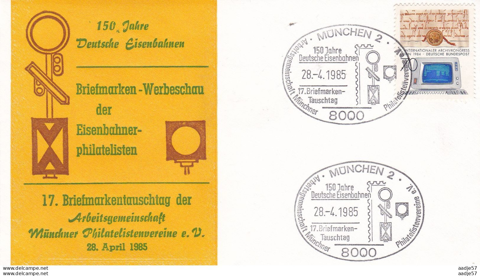 Germany Deutschland 1985 Spec Canc 150 Jahre Eisenbahnen München 28-04-1985 - Trains