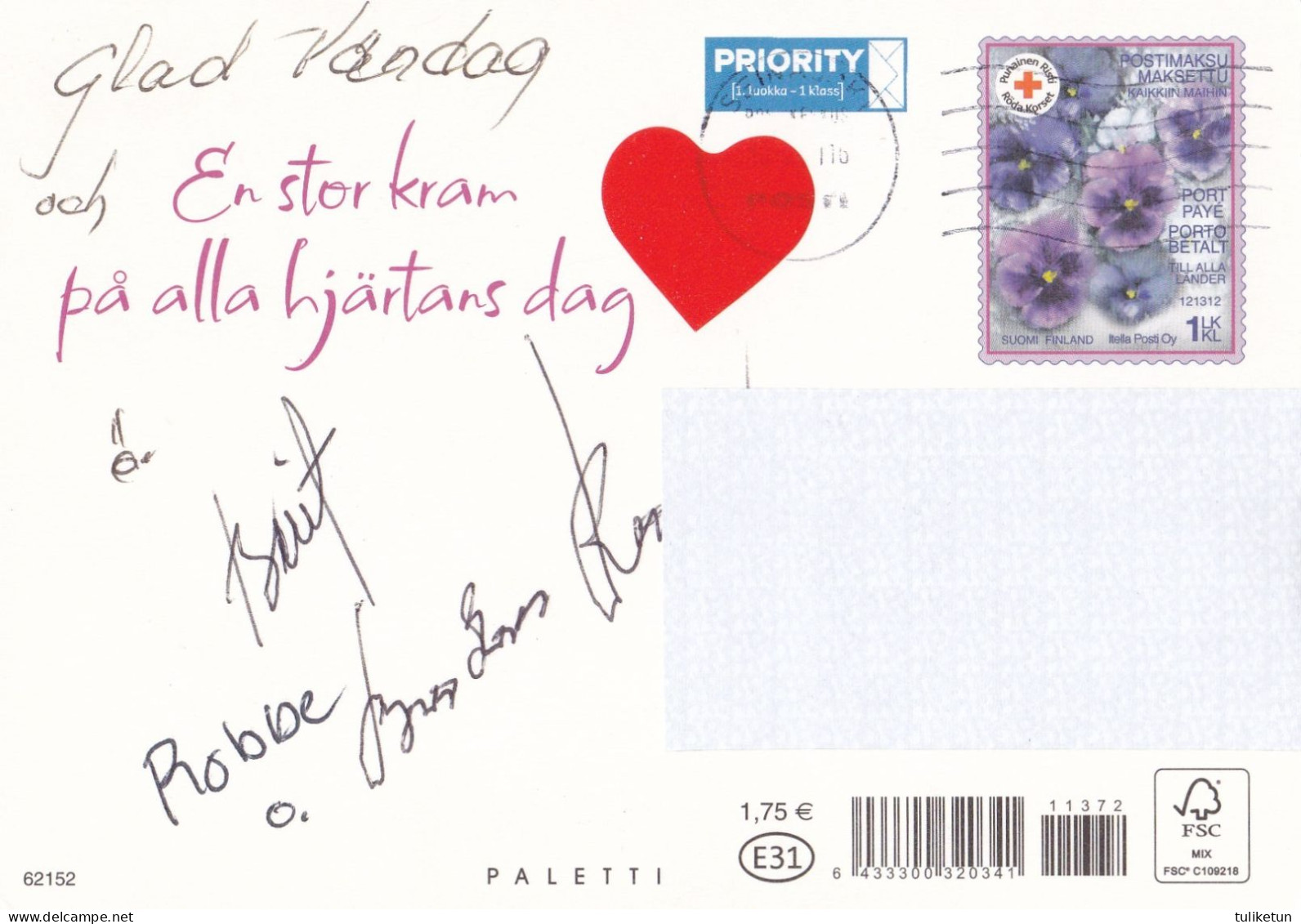 Postal Stationery - Teddy Bear Hugging - Holding Heart - Red Cross - Suomi Finland - Postage Paid - Postal Stationery