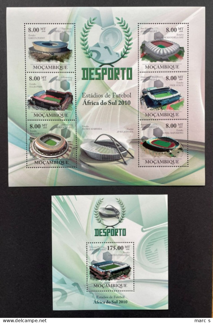 MOZAMBIQUE 2010 - NEUF**/MNH - LUXE Série Complète Mi 3663 / 3668 + BF 317  - SOCCER FOOTBALL COUPE MONDE AFRIQUE SUD - 2010 – Sud Africa