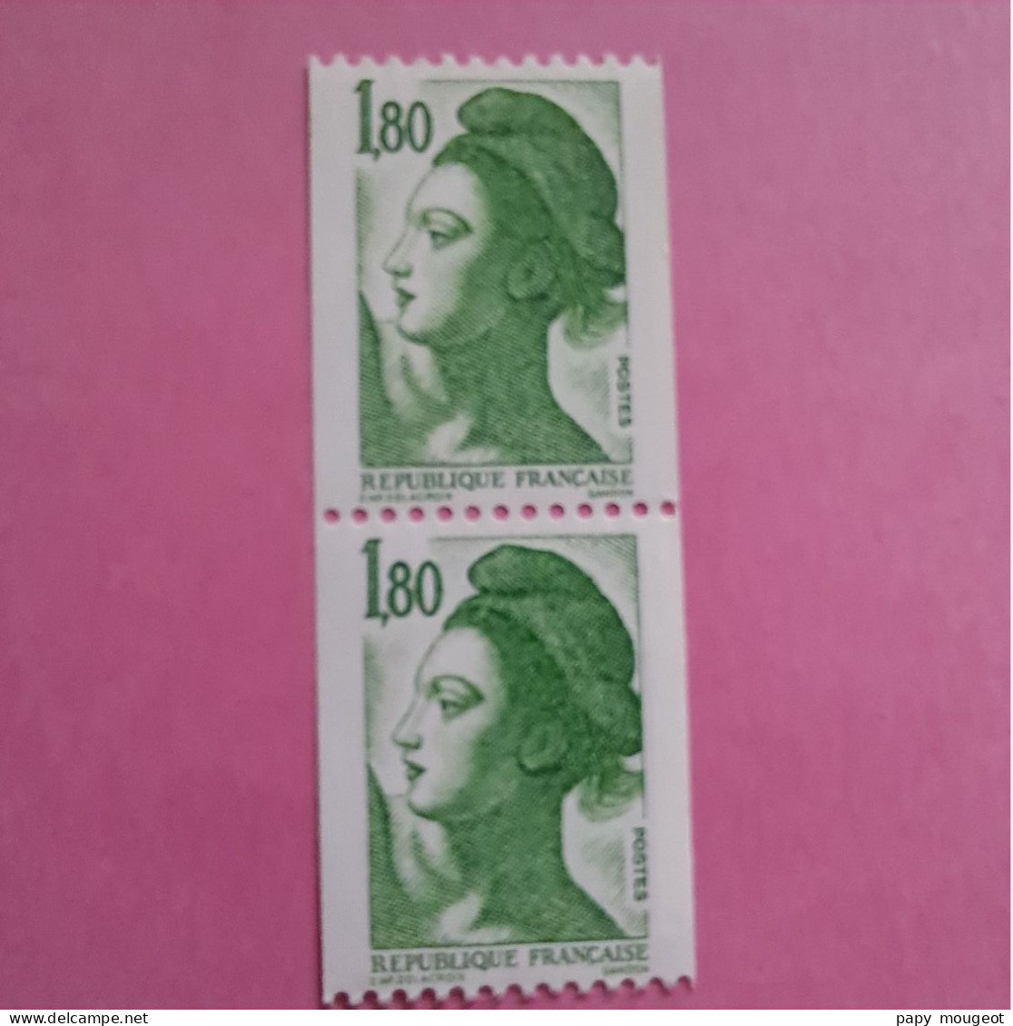 Roulette N°2378a 1.80 F Vert N° Rouge Neuf ** En Paire - 1982-1990 Liberté De Gandon