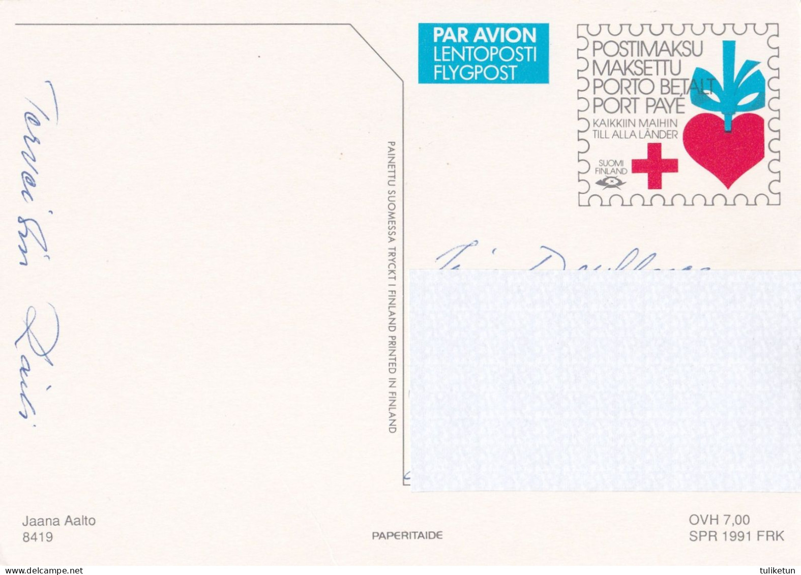 Postal Stationery - Teddy Bears Sitting Together On The Hill - Red Cross 1991 - Suomi Finland - Postage Paid - Enteros Postales