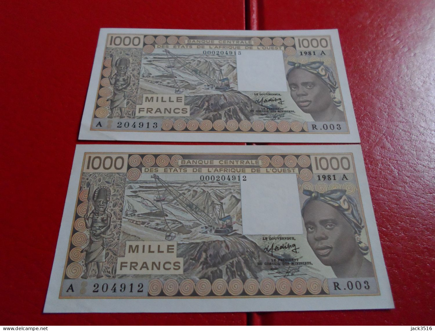 2 Billets 1000 Francs Côte D'ivoire 1981 Neuf/spl/unc Suite De 2 - Other - Africa